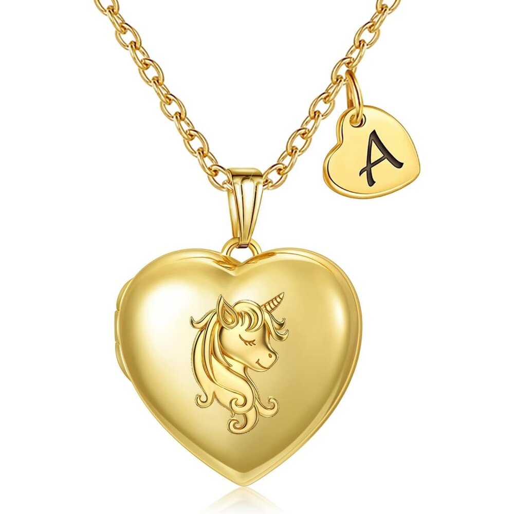 Heart Letter Unicorn Locket Necklace Initial Locket that Holds Pictures Locket B